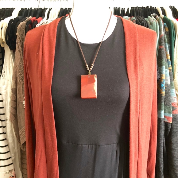 Simple SunRay Jewelry - Red Jasper Rectangle Pendant Necklace